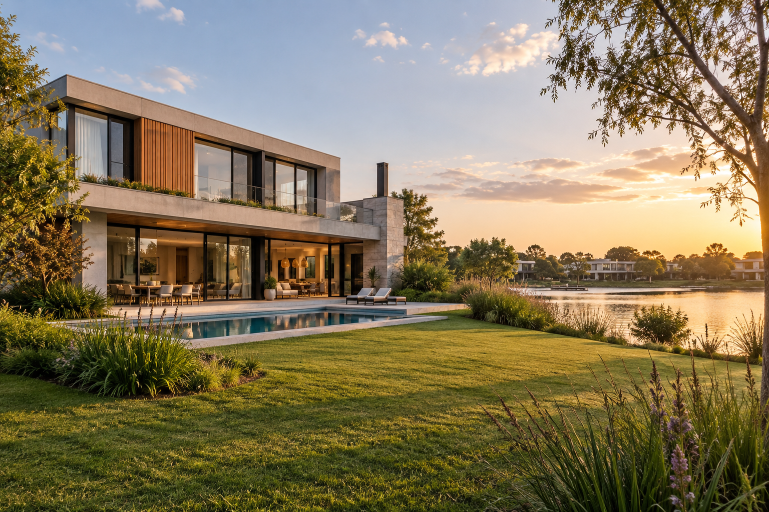 Casa contemporánea junto a una laguna, imagen ilustrativa