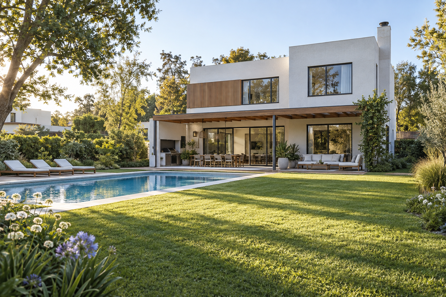 Casa contemporánea con jardín, imagen ilustrativa