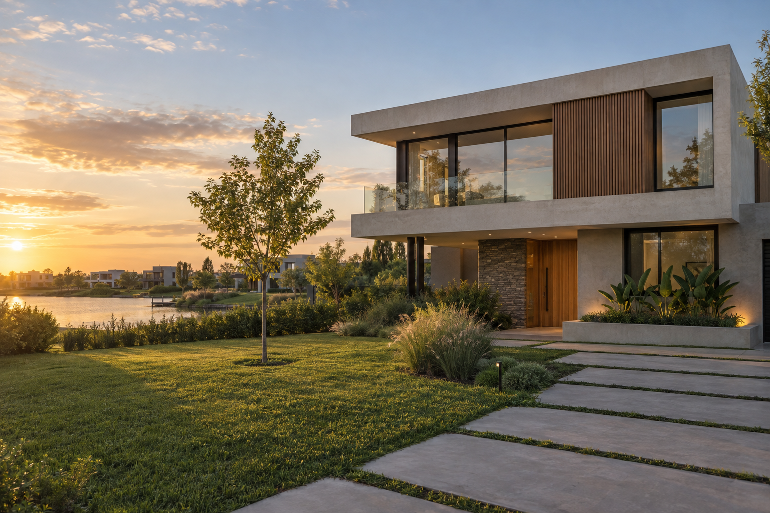 Casa contemporánea junto a una laguna, imagen ilustrativa